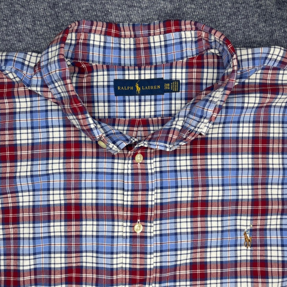 Ralph Lauren Mens 2XB Big & Tall Plaid Button Down Shirt Red Blue White